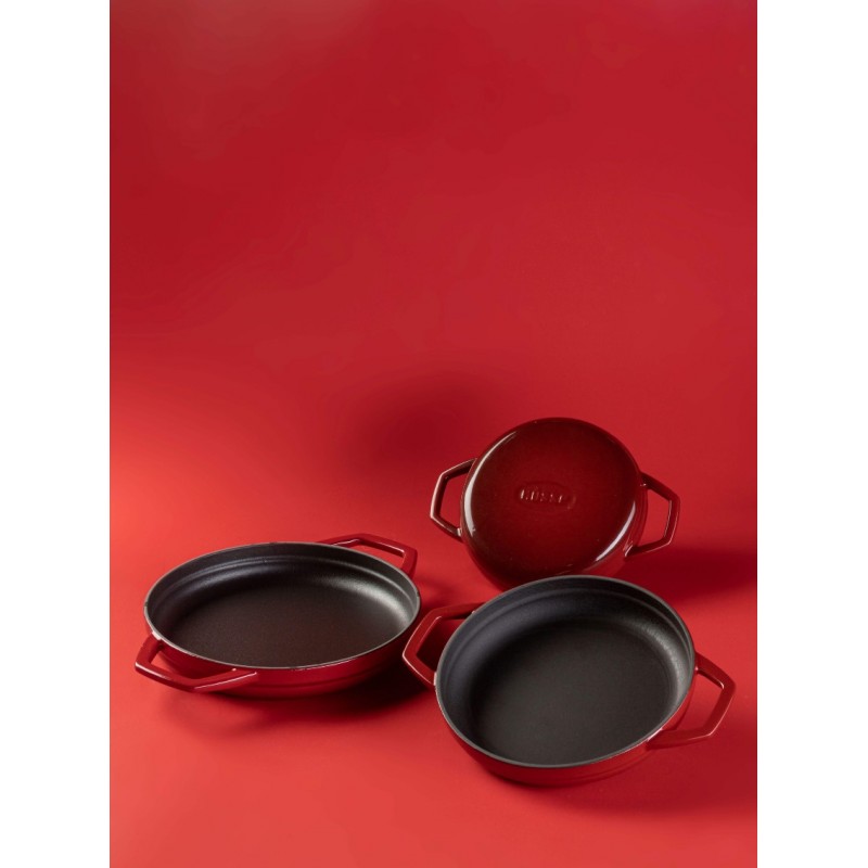 Poêle en fonte avec deux poignées émaillée Hosse, Rubin, Ф16cm | Poêle plate en fonte | Poêle en fonte |